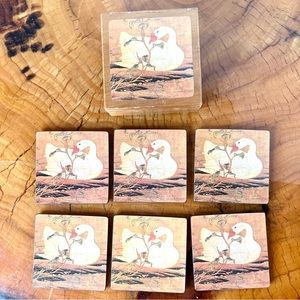 Vintage Duck Goose Coasters in matching Wooden Duck Storage Box